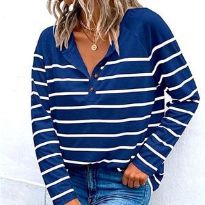 NEW Deep Blue Sea & White Stripe Long-Sleeve Henley - Women XL, XXL